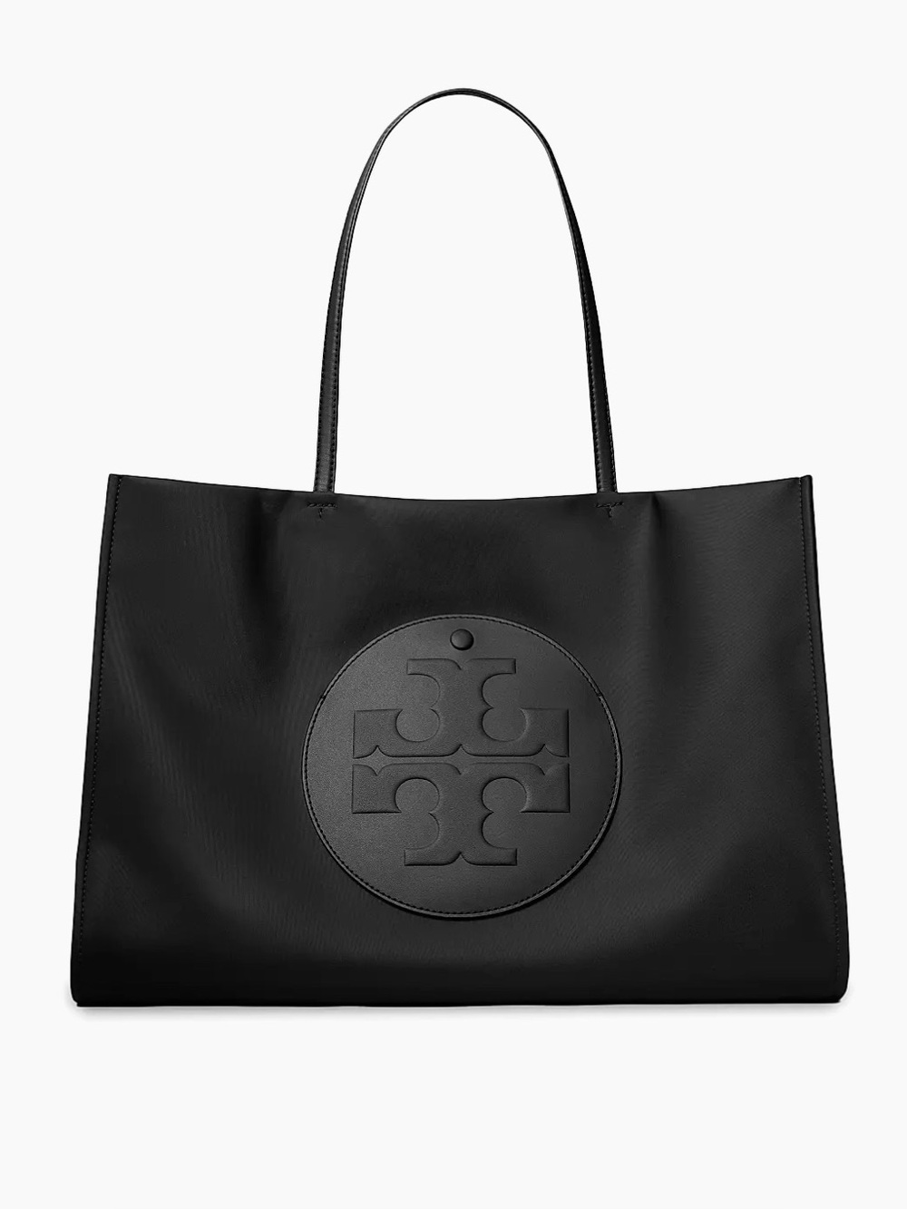 Tory Burch Black Leather Embossed Logo Tote